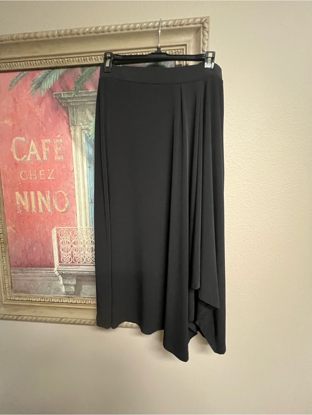 Chico's Easywear Black Asymmetrical Draped Midi Skirt